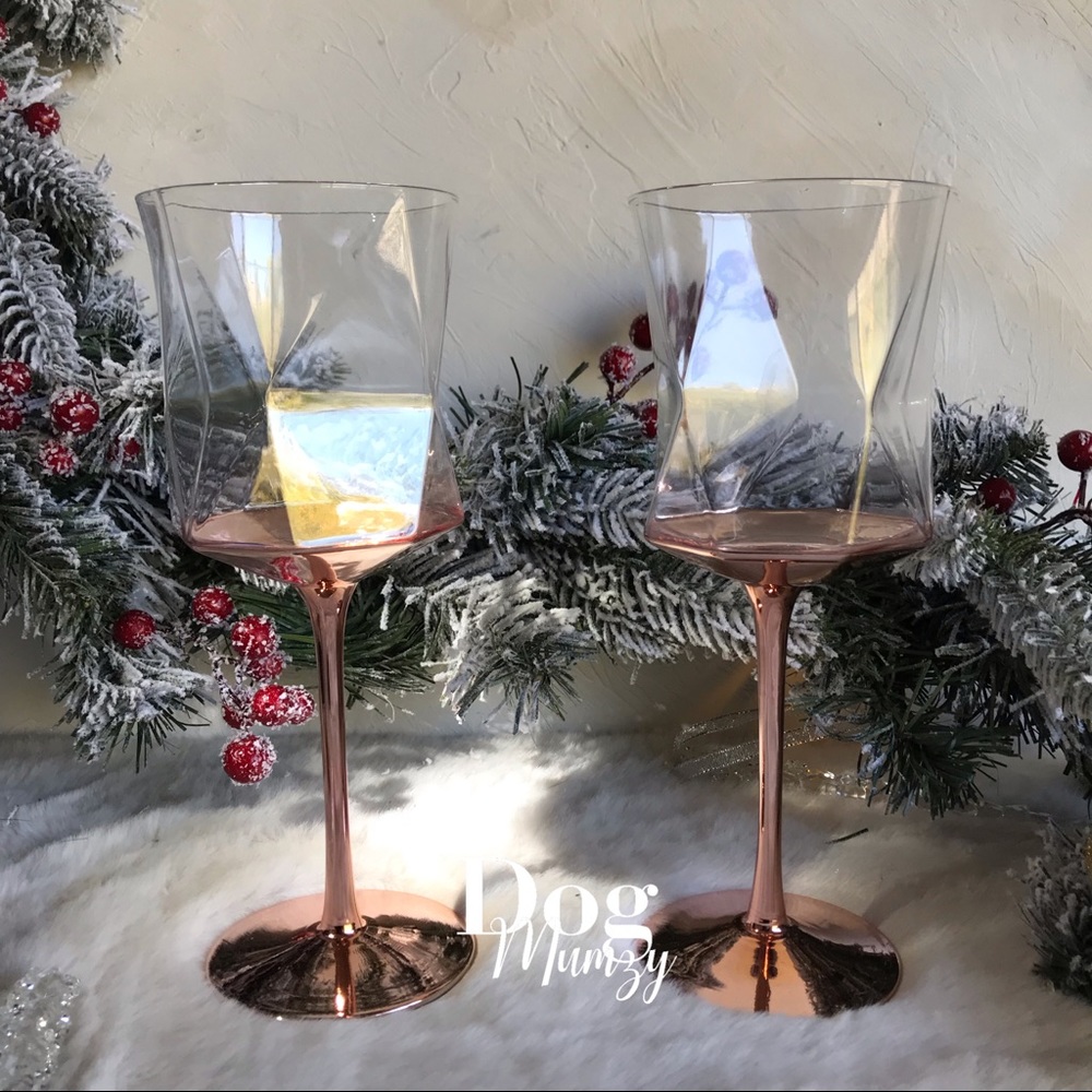 Luxe Habitat Rose Gold Jewel Shaped Wine Glass Box Set